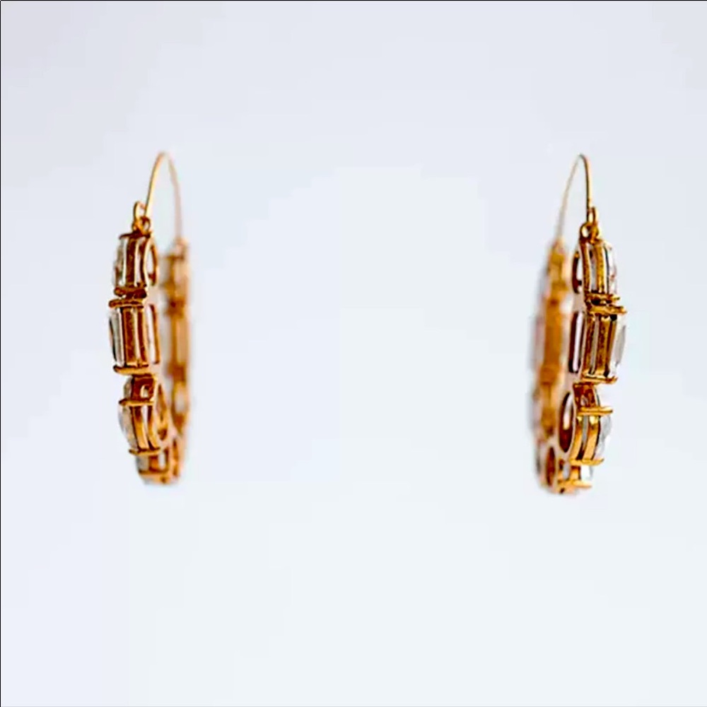 Zara Geometric Rhinestone Gold Hoop Earrings - Picture 3 of 5